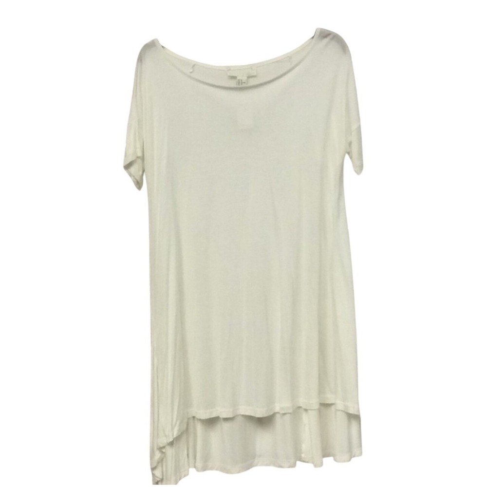 Plus Sizes 2X White Asymmetrical Hem Tunic Top Short Sleeve Boat Neck‎